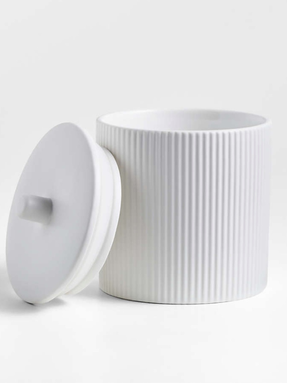 New! Crate&Barrel White Ribbed Ceramic Canister with Lid size Small